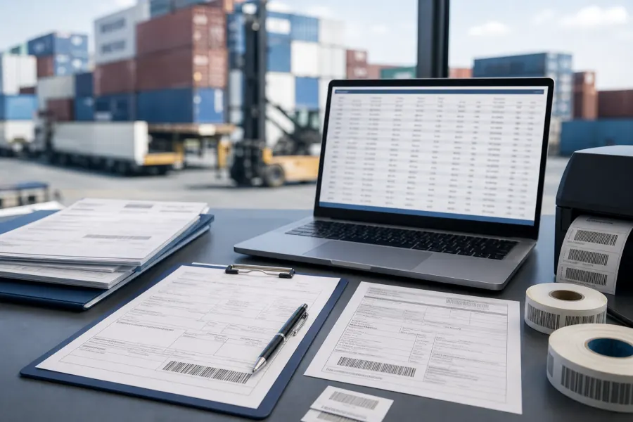 Logistics paperwork and extracted spreadsheet data